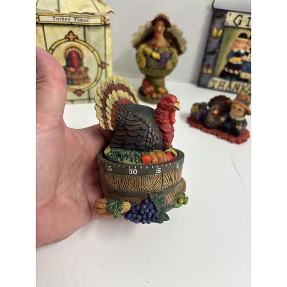 4 Piece Thanksgiving Lot Kitchen Timer Hanging Trivet Figurines - Picture 4 of 11